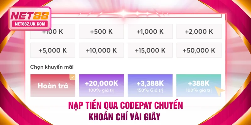 Nạp tiền qua codepay chuyển khoản chỉ vài giây