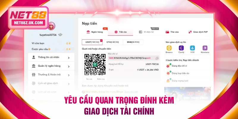 Yêu cầu quan trọng đính kèm giao dịch tài chính trực tuyến